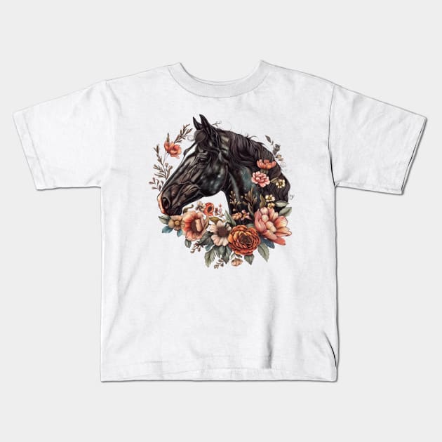 Horse with Flowers Design Kids T-Shirt by Mary_Momerwids